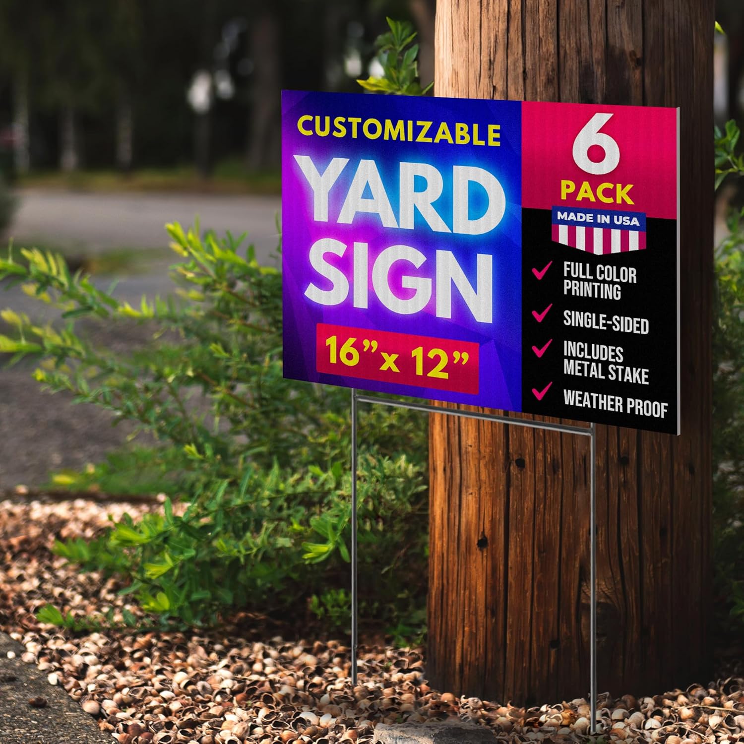 16"x12" Single Sided Custom Yard Signs with Stakes, Personalized Blank Yard Signs for Outdoors, Customized Full Color, Corrugated Plastic Signs for Business (6-Pack)