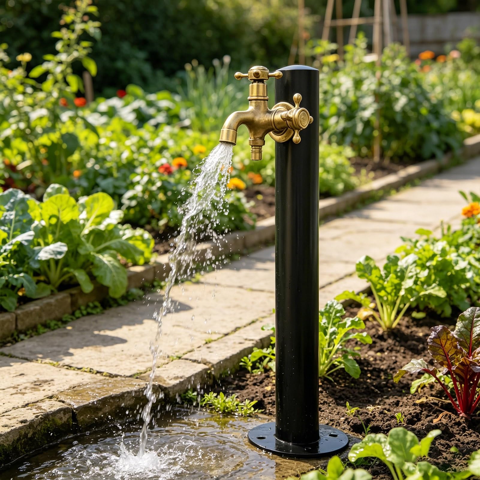 Gaommini Round A Outdoor Water Column Garden Tap Antifreeze Hose Faucet For Patio Lawn Yard Hydrant, Vertical Water Feature Post Stainless Steel Water Spigot, Bottom Or Side Inlet(,Height: 95Cm/37.4In)