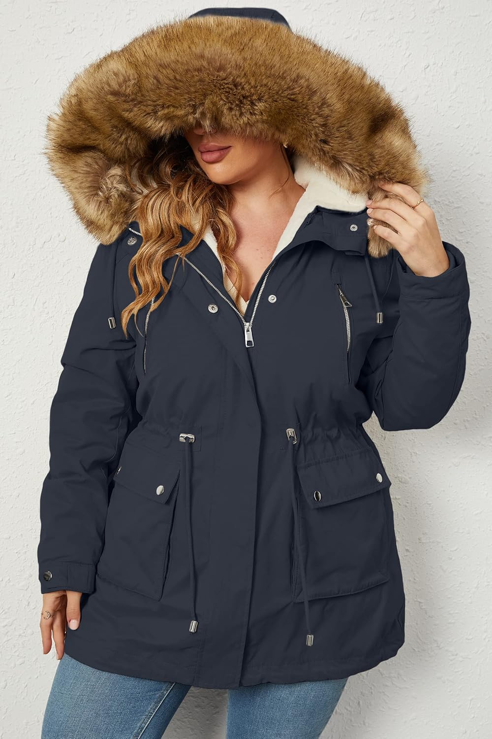 Geschallino Women's Parka Coat 3 in 1 Plus Size Winter Warm Fleece Lined Anoraks Thicken Hooded Outerwear (1X-5X) - Image 2