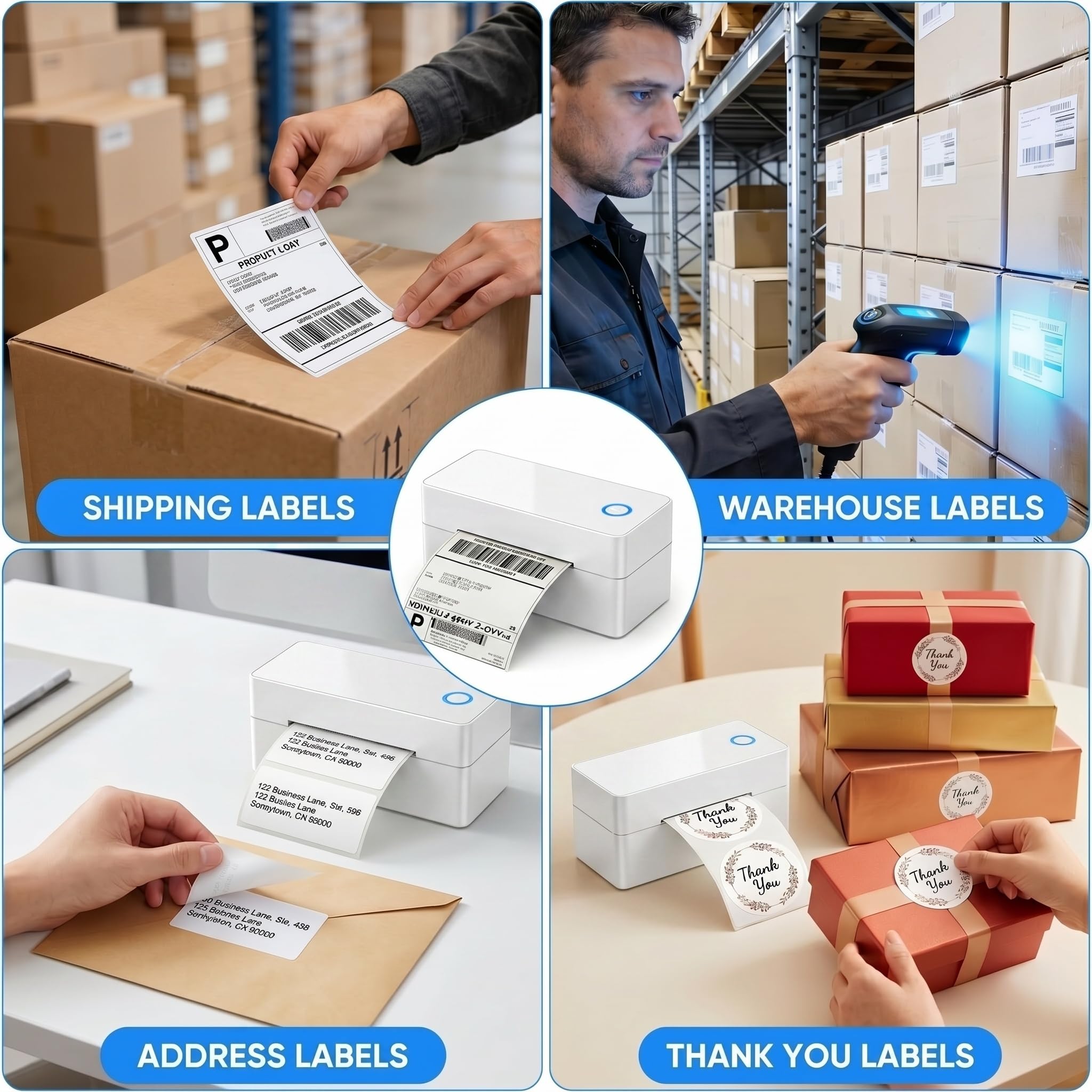 Stampante Etichette Termica 4x6 con Supporto – Bluetooth e USB, Senza Inchiostro – Include Chiavetta USB Driver