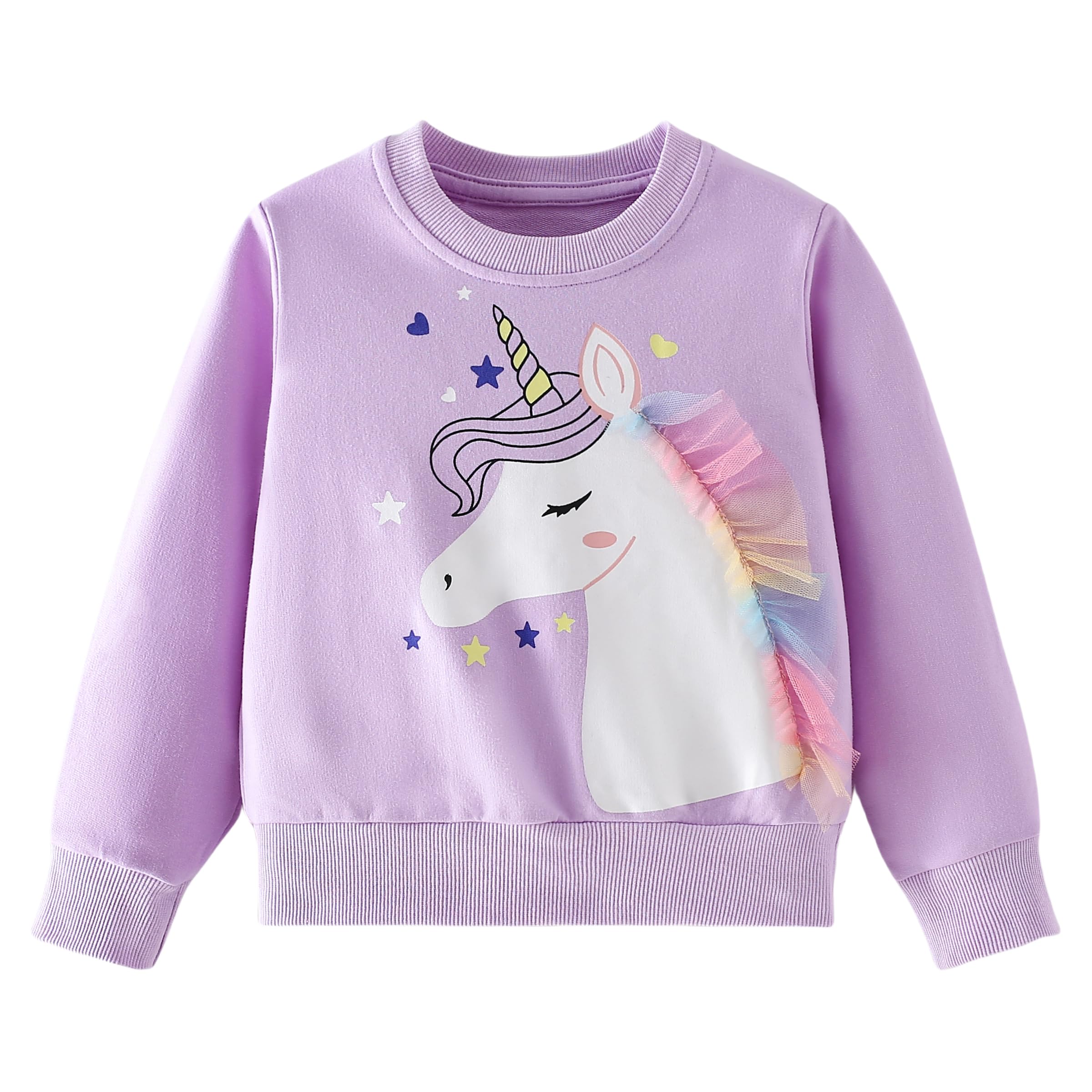 Sweat Enfant Fille Col Rond Sweatshirt Filles Licorne Lapin Pull Enfant Coton pour 2-8 Ans