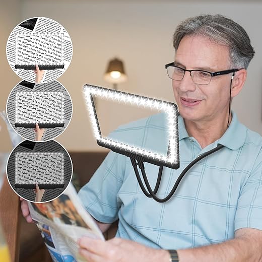 5X Hands Free Magnifying Glass with Light 43 Ultra-Bright LEDs, Large Page Magnifier for Reading, Flexible Gooseneck Magnifier for Neck Wear Repair Sewing Low Vision Elderly