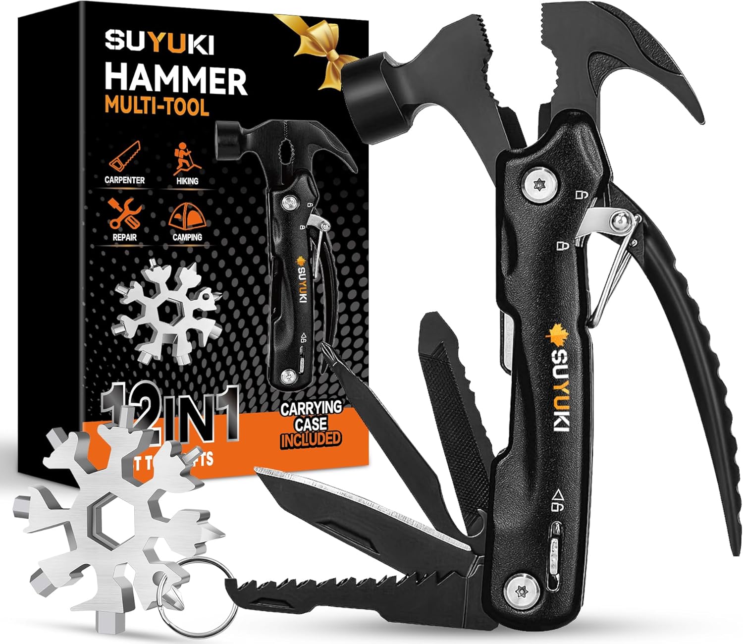 Hammer Multitool Birthday Gifts for Men, 12 in 1 Hammer Multitool with Snowflake Multi-Tool Gifts for Men Camping Essentials, Gifts for Men,Stocking Stuffers Gifts for Adults Men