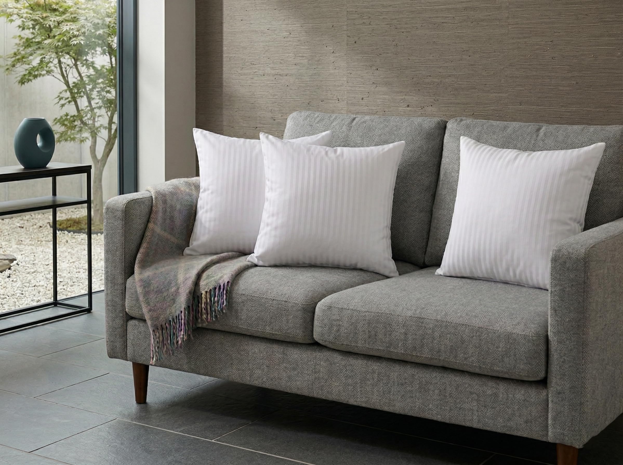 Serta Perfect Sleeper VLYSIUM 24x24 Inch Square Pillow Set of 3, Premium Microfiber Hotel Quality Big Size Soft Cushion Filler for Sofa - White