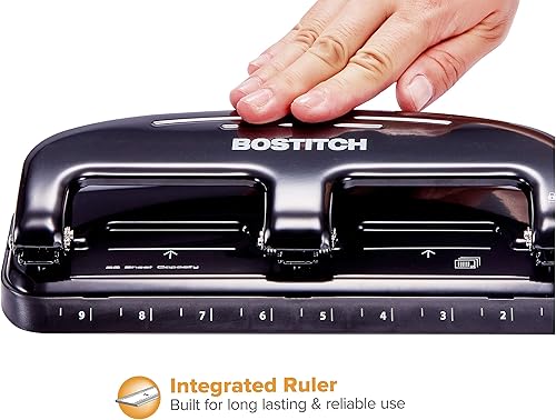 Miniatura 3 de Bostitch Office EZ Squeeze - Perforadora estándar de 20 hojas de 3 agujeros, construcción de metal, plata/negro (HP20)