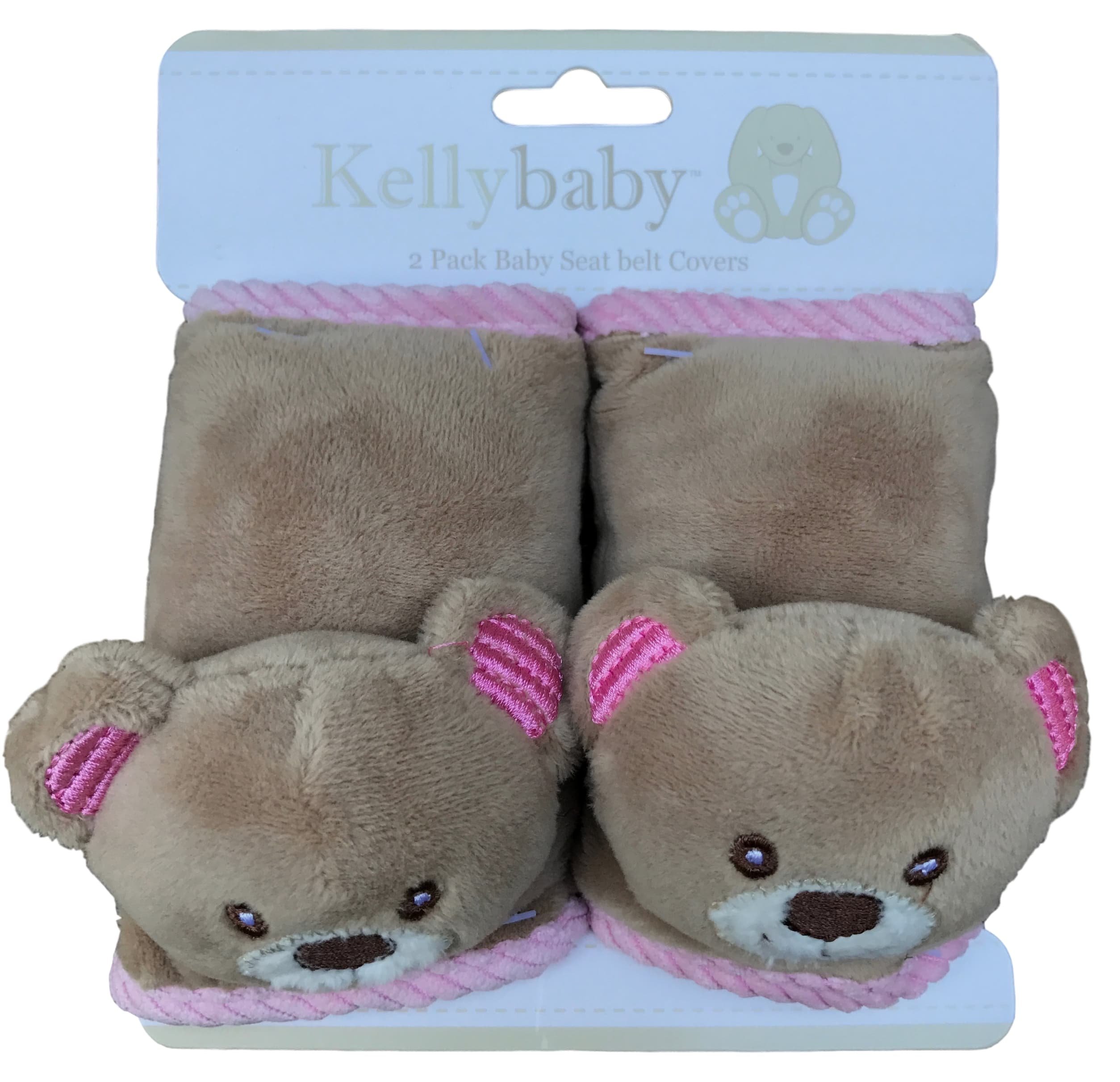 Kellybaby Pink Bear infant seat belt carseat strap covers for travel and comfort, plus protection from strap burn in carseat and s