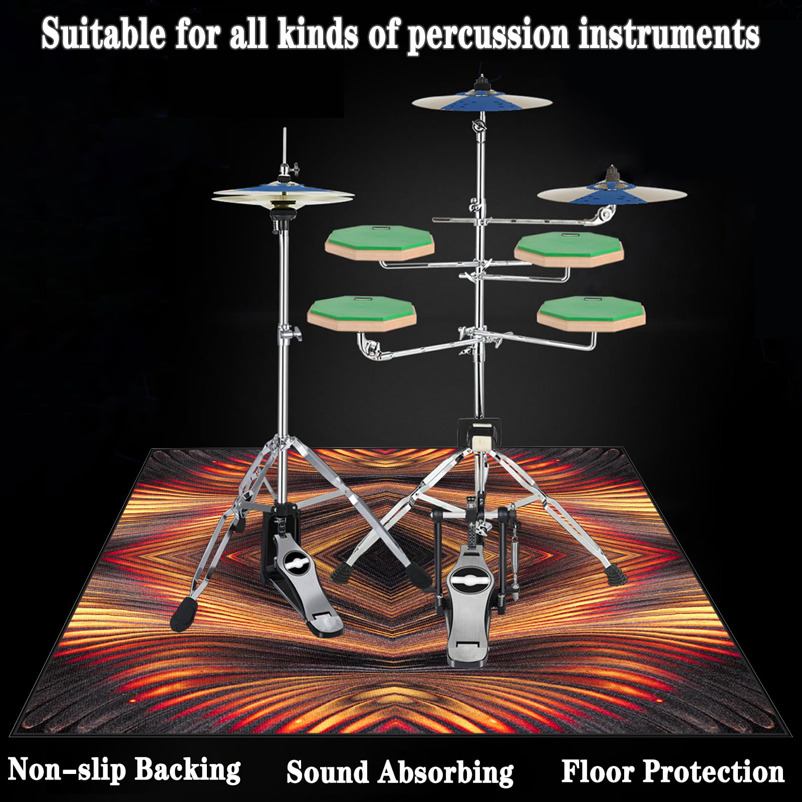 Dywan bębnowy do bębna dywanowego | Dywan bębnowy do bębna basowego 100 x 80 cm | Dźwiękoszczelna mata do baterii elektronicznej | Instrumenty muzyczne Koc antypoślizgowy
