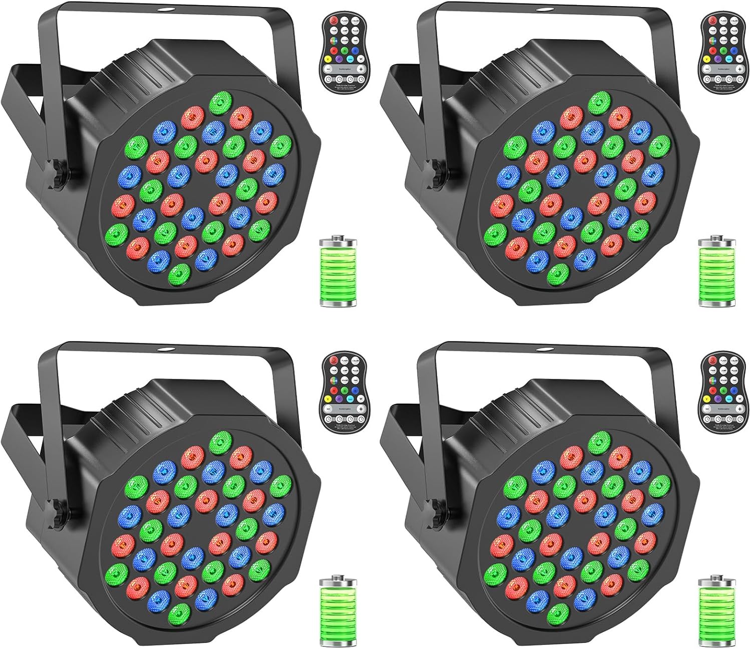 4Pcs 36 LED Par Light, 36W Rechargeable Stage Lights RGB with Remote DMX Cordless Battery Uplights for Events Wedding DJ Live Show Performance Party Church