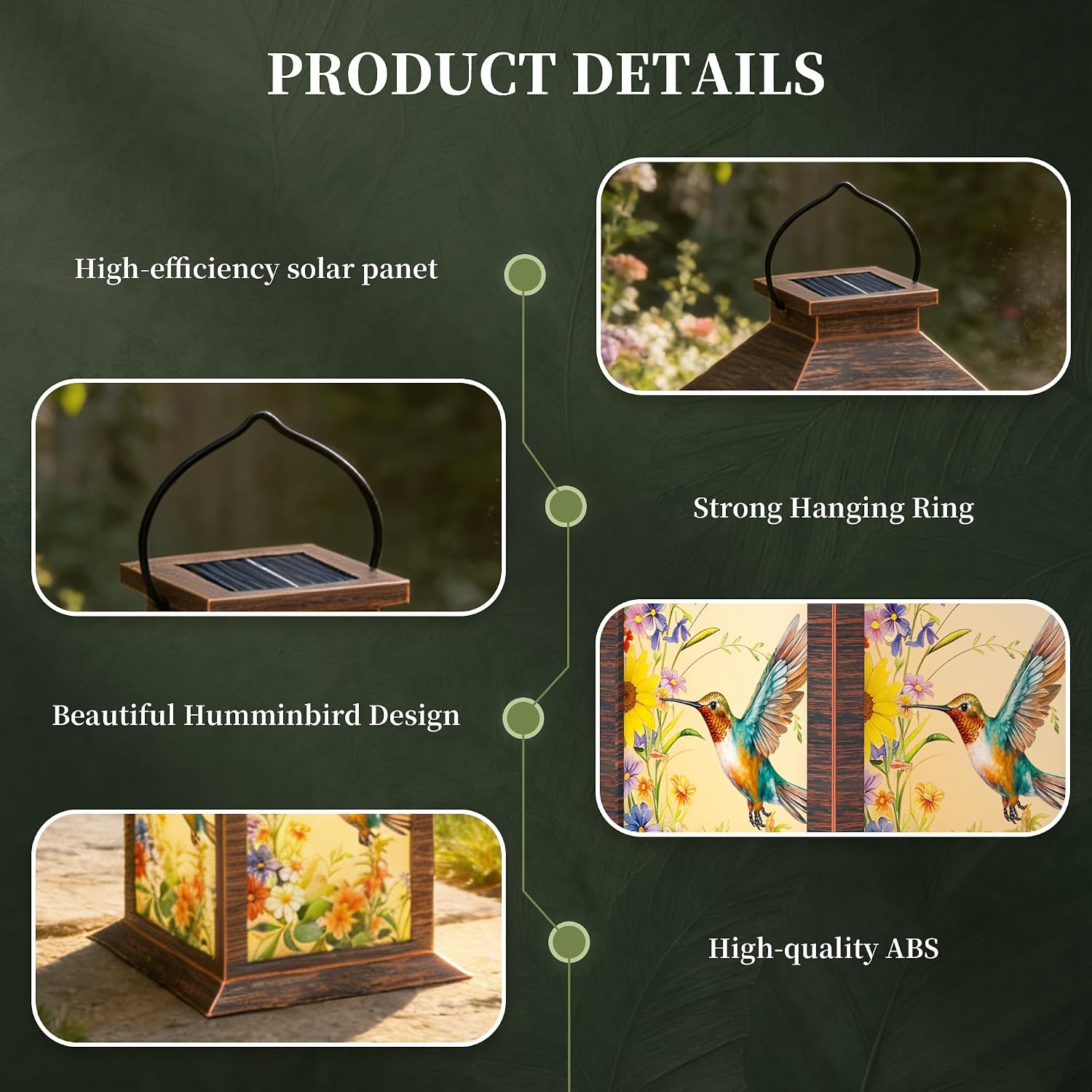 solar lanterns outdoor, waterproof garden hummingbird solar lantern, 13" outdoor lantern with led flickering flameless candles, lanterns for women mom gifts decorations for porch, yard, patio hummingbird 1 pack