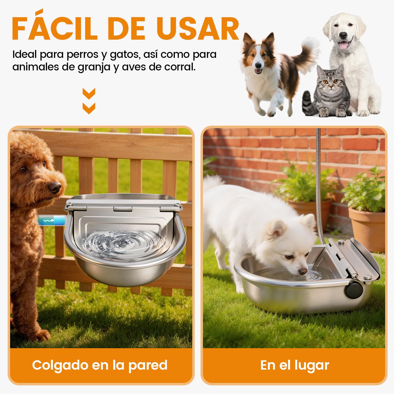 Tazón Automático de Agua Potable de Vaca con Tapón de Drenaje Bebedero de Ganado de Acero Inoxidable 304 para Cerdos Caballo Ganado Cabra Oveja Perro con 2 válvulas de Bola de Flotador