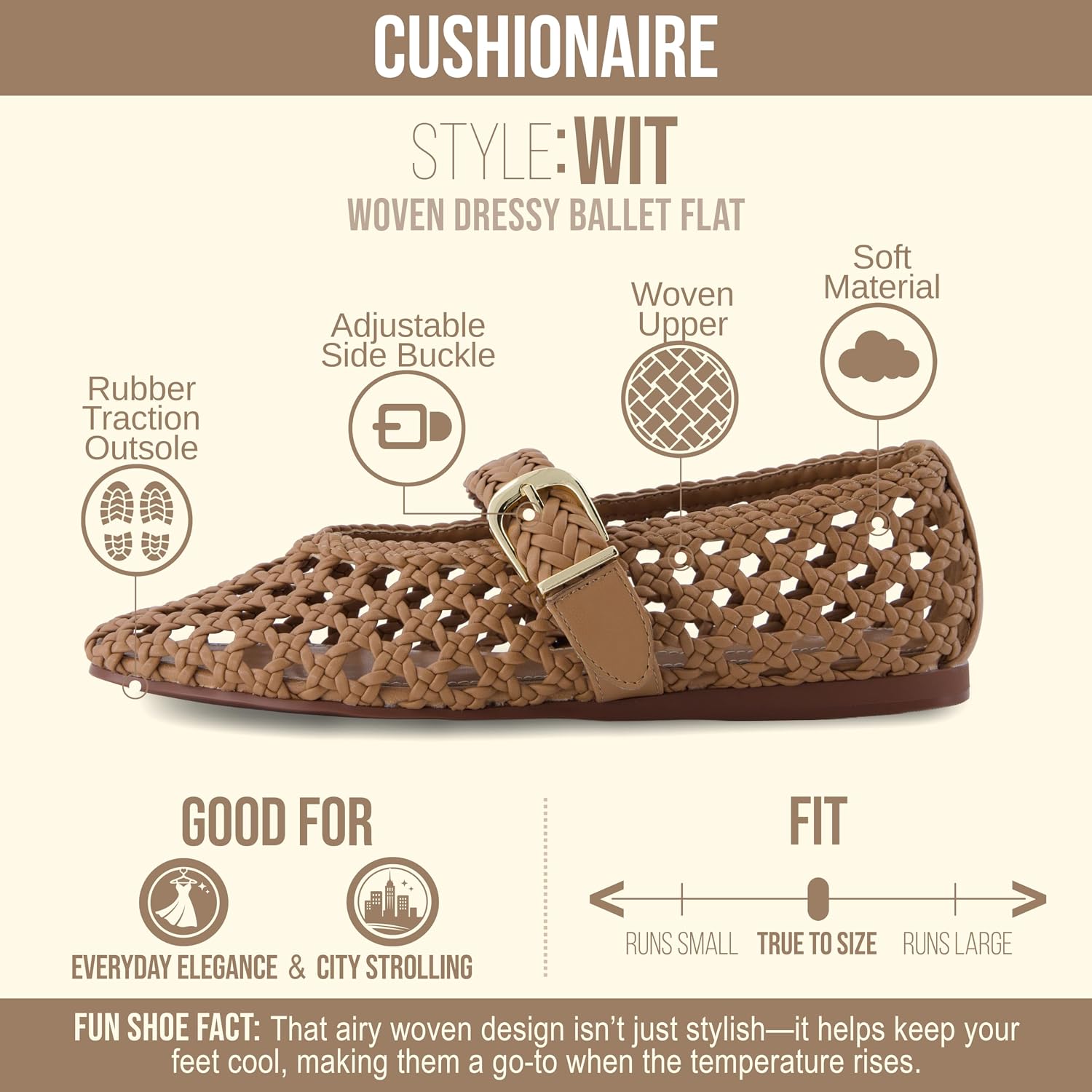 CUSHIONAIRE Wit Hand Woven Womens Flats, Comfortable Mary Jane Ballet Flat with Adjustable Buckle Braided Strap and Cushioned Memory Foam image 4