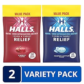HALLS Relief Variety Pack, Cherry and Mentho-Lyptus Cough Drops, 2 Value Packs of 200 Drops (400 Drops Total)