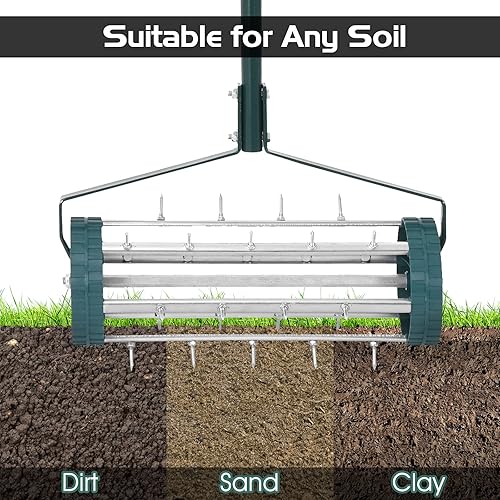 Miniatura 4 de Hysache - Aireador de césped rodante, herramienta de jardinería con mango largo de acero de 3 piezas para mantenimiento de césped y patio