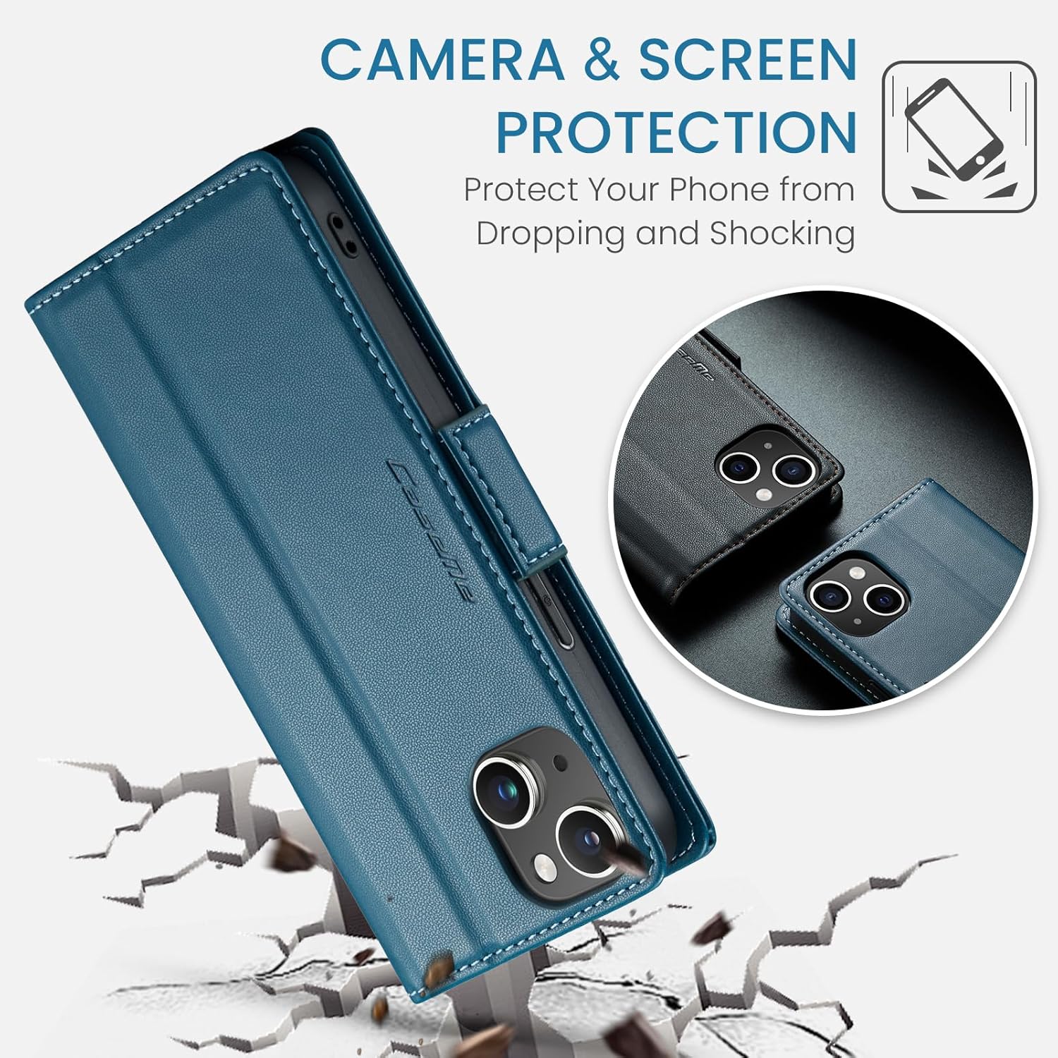 for iPhone 14 Plus Case, Premium PU Leather Wallet Case Flip Cover with [RFID Blocking][Card Holder][Stand Function] Shockproof Protective for iPhone 14 Plus 6.7", Blue - Image 6
