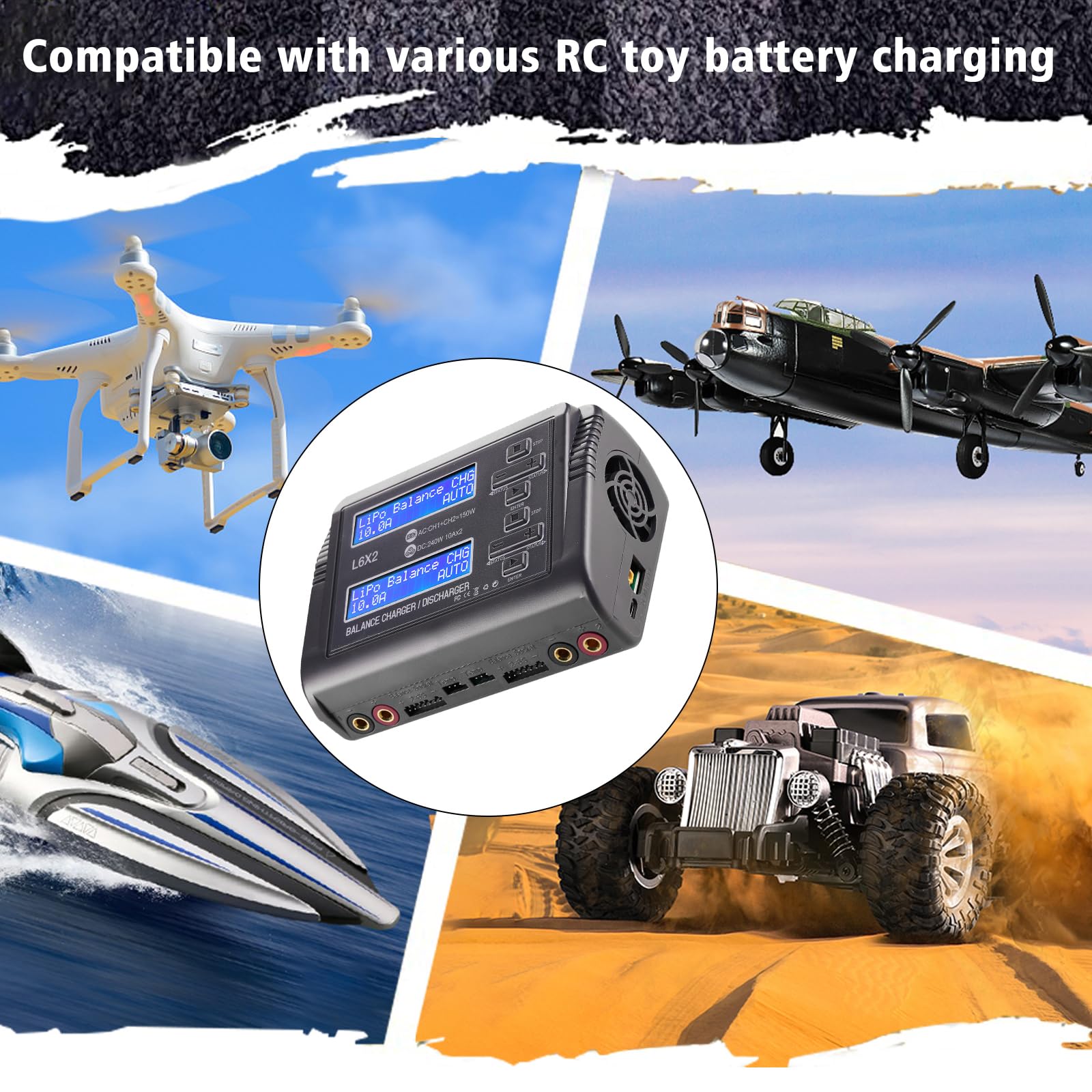 Haisito Lipo Akkus Dual Entlader RC Balancer Ladegerät/Entlader für Lilon LiPo Life LiHV NiCd NiMH PB Smart Batterie Dual-Multi-Ladegerät AC 150W / DC 240W 10A für RC Car Drohne Batterien