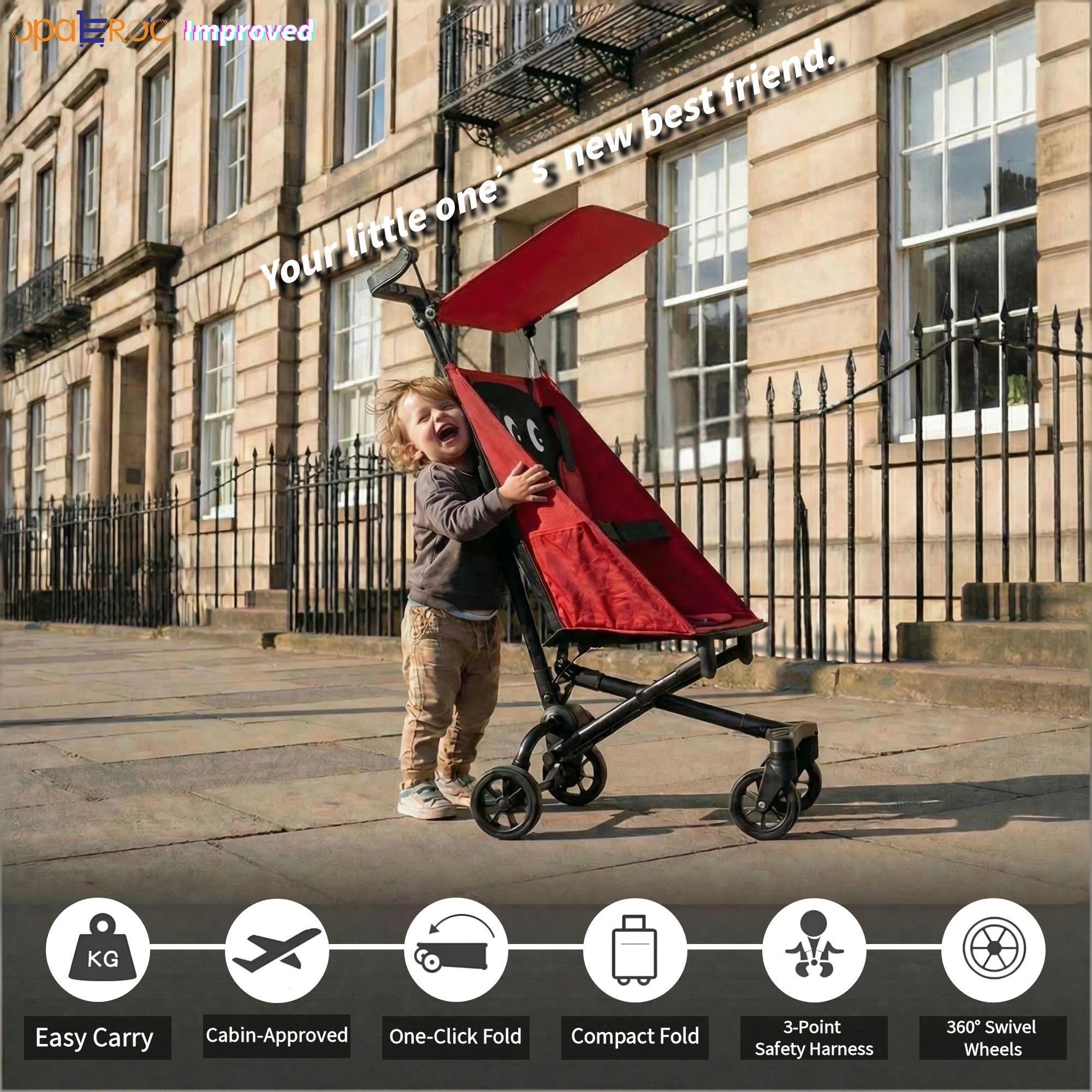 Poussette Légère Pour Avion, 2.8kg Pliage & Dépliage Instantané Poussette Portable, Poussette Bébé Compacte Taille Cabine Avec Coussin Cartoon Amovible Pour Voyage (0-4 Ans), 4 Couleurs red