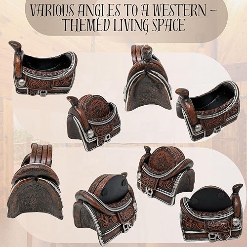 Miniatura 4 de BestGiftEver Juego de 4 posavasos inspirados en vaqueros occidentales para bebidas, diseños de cuero con herramientas florales, regalo ecuestre