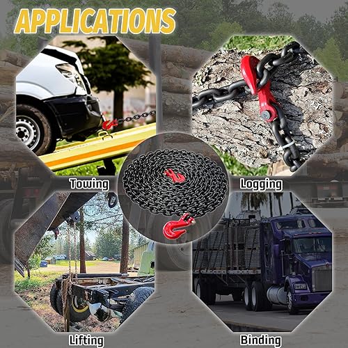 Miniatura 7 de Cadena de transporte G80  Cadena resistente de 14 pulgadas × 20 pies, 3300 libras, resistencia a la rotura para remolque, cadena de seguridad para