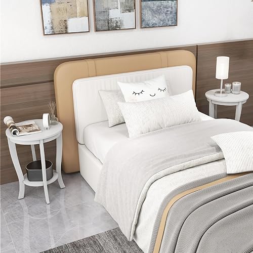 Miniatura 8 de GOFLAME Juego de 2 mesas auxiliares redondas de 2 niveles, mesa auxiliar de sofá de 18 pulgadas con estante de almacenamiento, mesa de té de piso