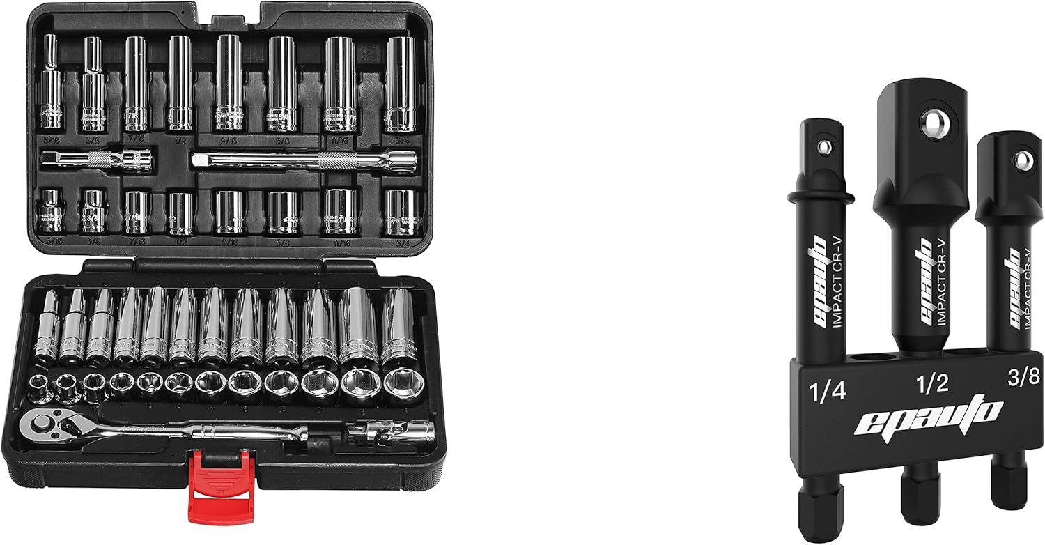 EPAuto 45 Pieces 3/8inch Drive Socket Set with 72Tooth