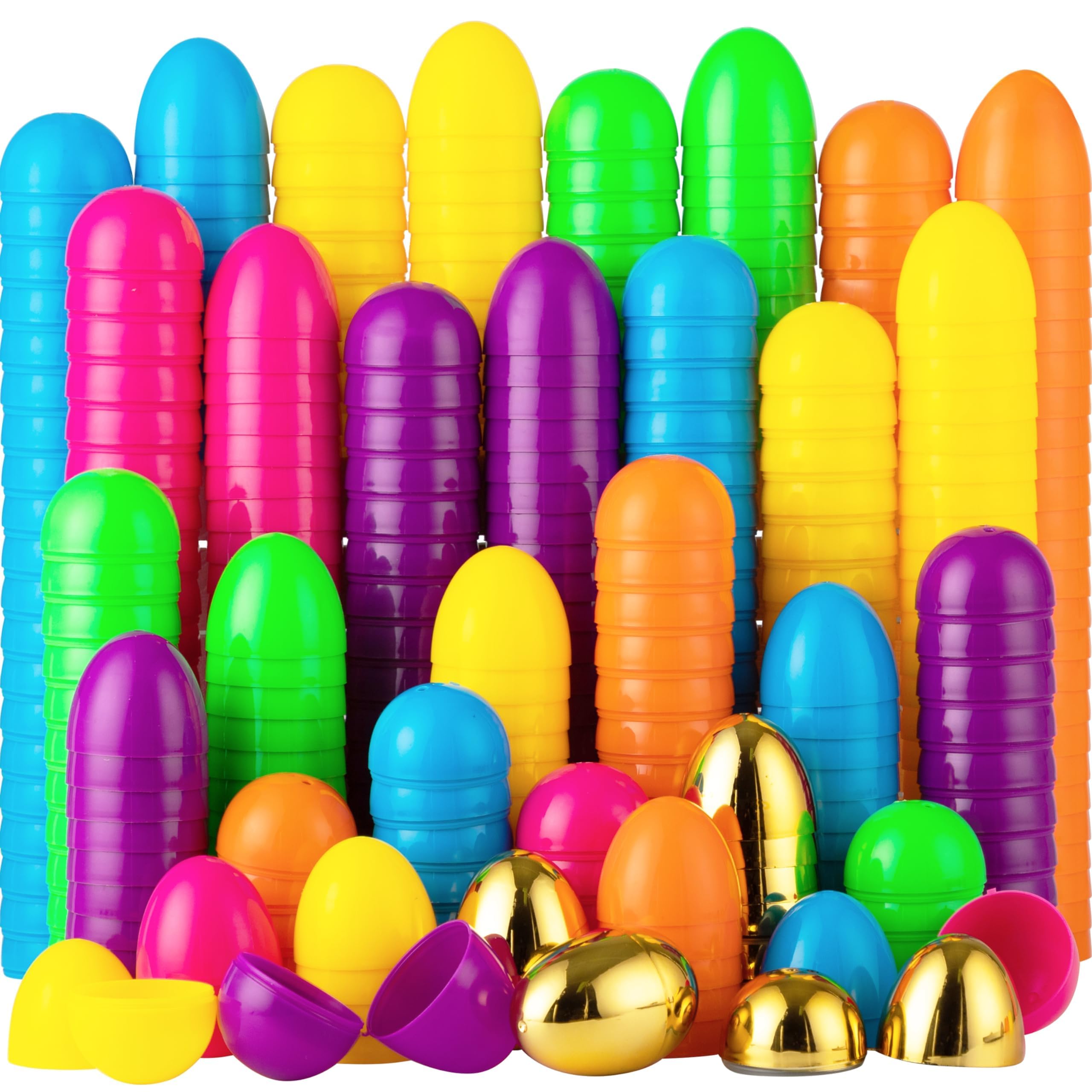 JOYIN 25PCS Plastic Easter Eggs, Empty 2.3" 19PCS Colorful with 6PCS Golden Eggs Bulk Fillable for Easter Hunt Party Favor Basket Stuffers Filler Classroom Prize Supplies Decor