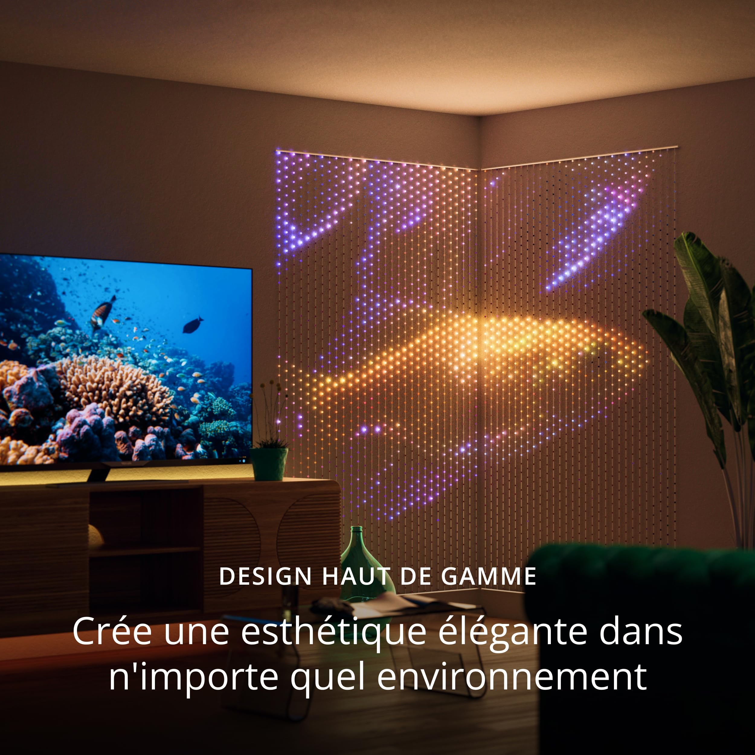 Twinkly Matrix 480 LED RGB, Rideau LED Haute Densité, Lumières Smart Gaming RGB, Compatible avec Razer Chroma, Omen, Alexa, Google Home, Lumières Gaming, Contrôle App, Fil Transparent, 1m x 1m