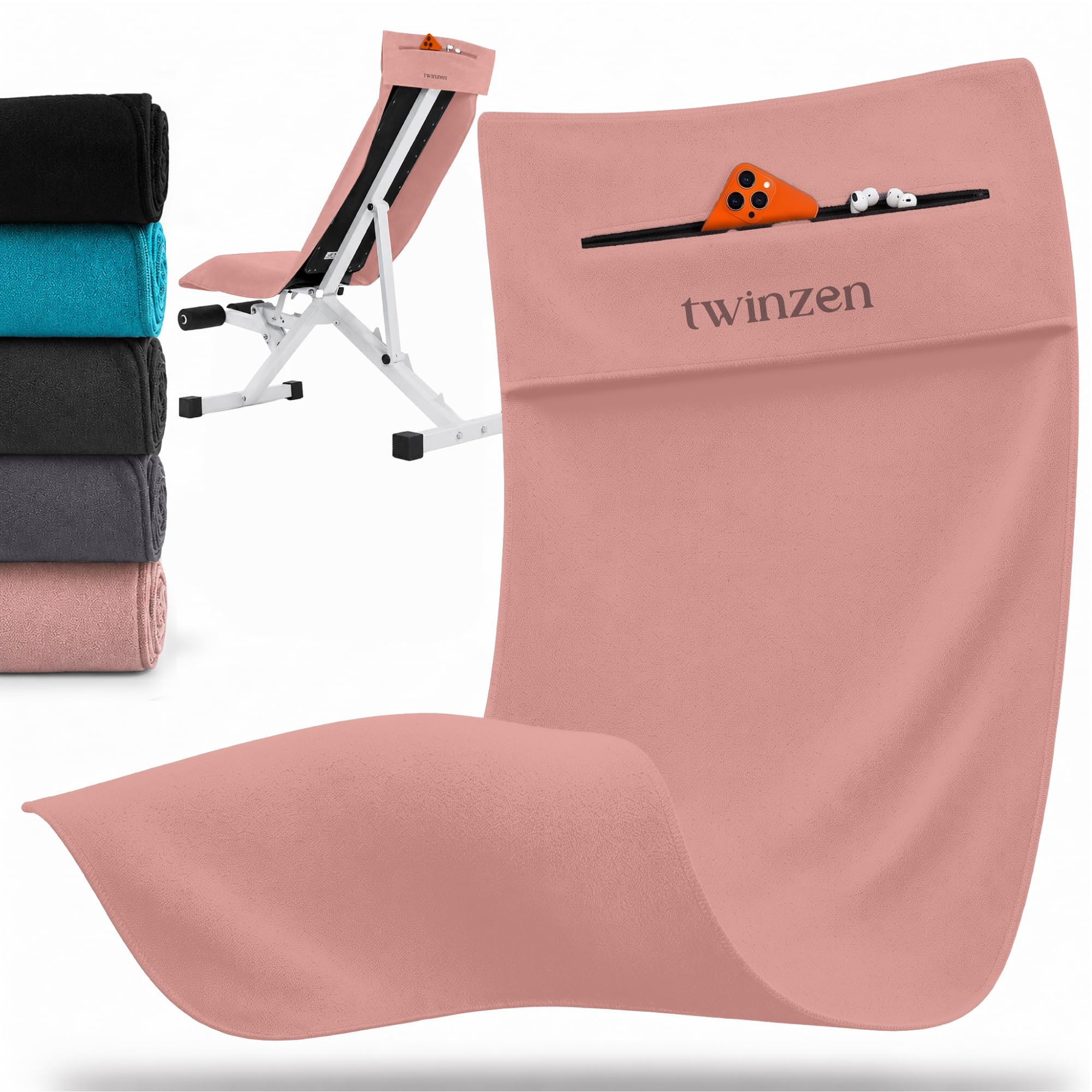 Twinzen Toalla Microfibra Gimnasio - Bolsillo con Cremallera & Secado Rápido - Toalla Gimnasio Hombre & Mujet