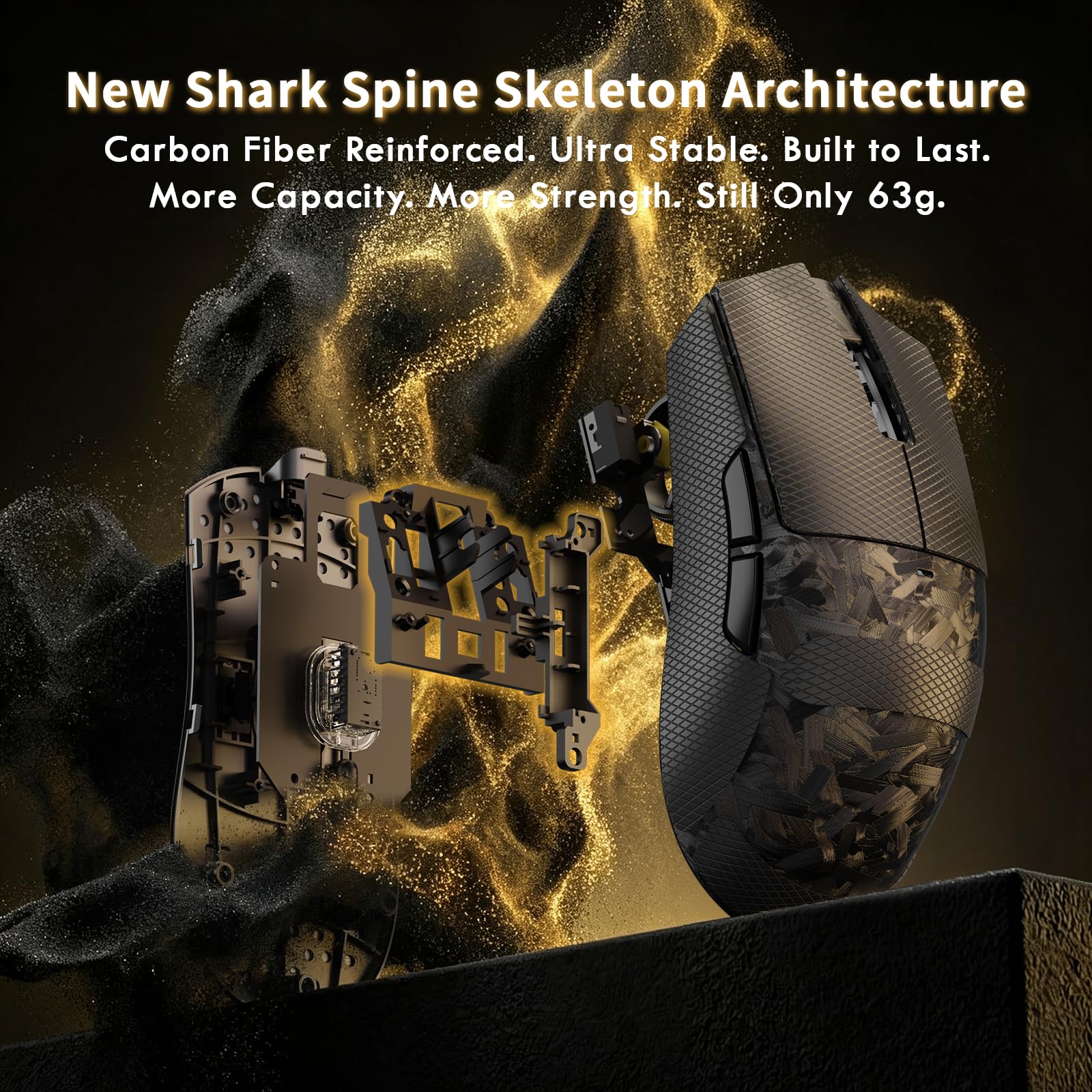 MAMBASNAKE Attack Shark X11 Ultra Ratón Gaming Inalámbrico Fibra de Carbono con Grip Tape, Nordic 54L15, PAW3950MAX, 42000 dpi, 8000Hz, 63g, Dongle Aleta Tiburón, Patas Doble Capa, Negro Forjado