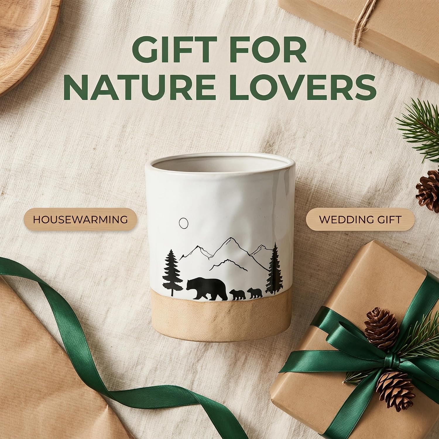 Ceramic Utensil Holder Nature Bear Design for Countertop utensil Crock