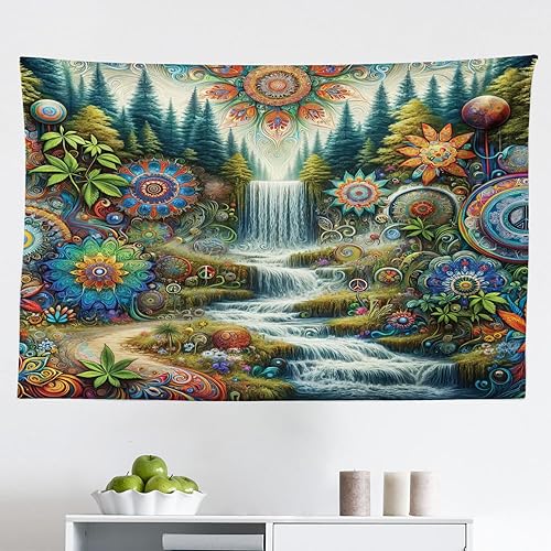 Miniatura 171 de Ambesonne Tapiz gótico, patio con hiedra encantada en la puerta antigua al bosque, colgante de pared ancho para dormitorio, sala de estar, 2-Verde