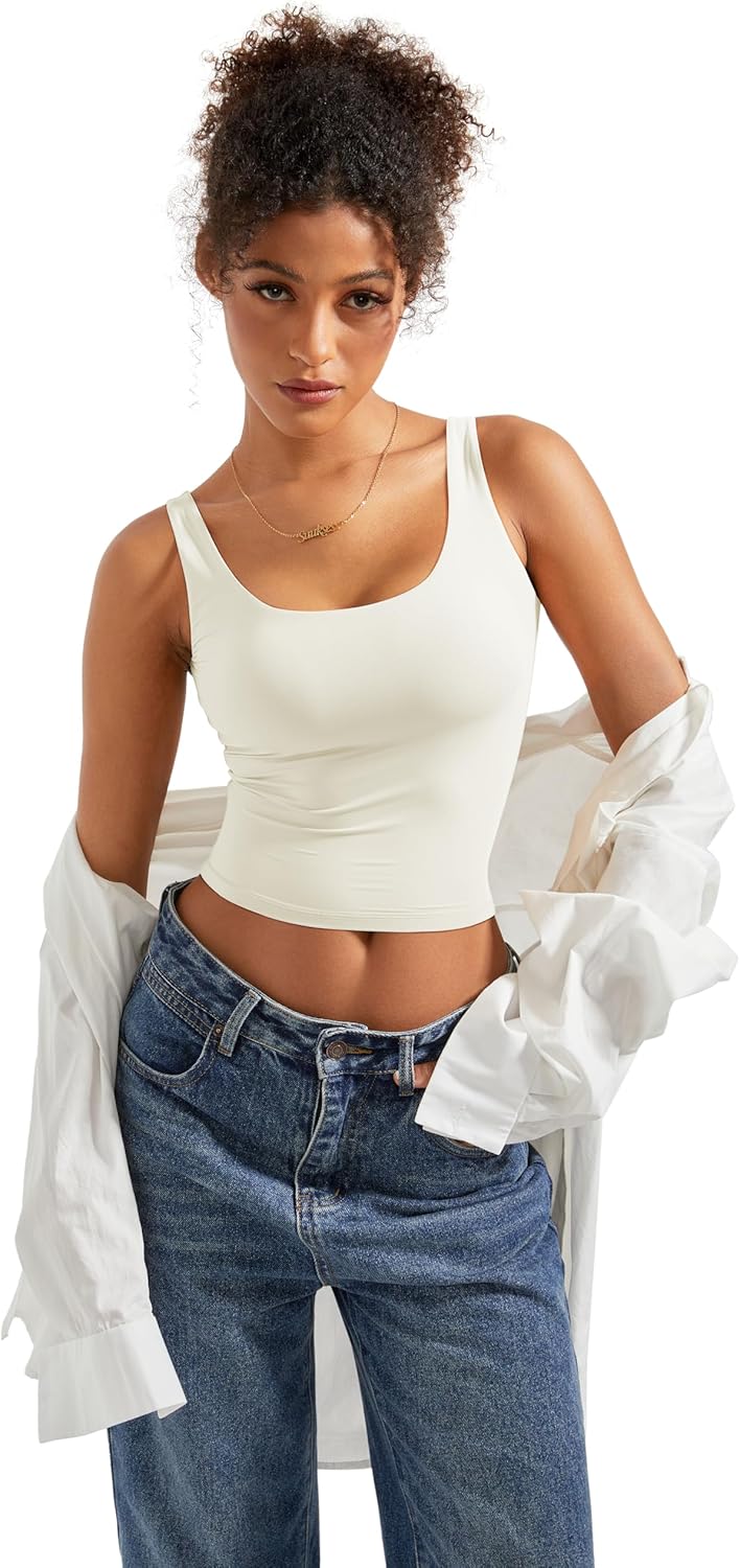 SUUKSESS Women Scoop Neck Tank Top Summer Sleeveless Going Out Double Lined Basic Tops - Image 2