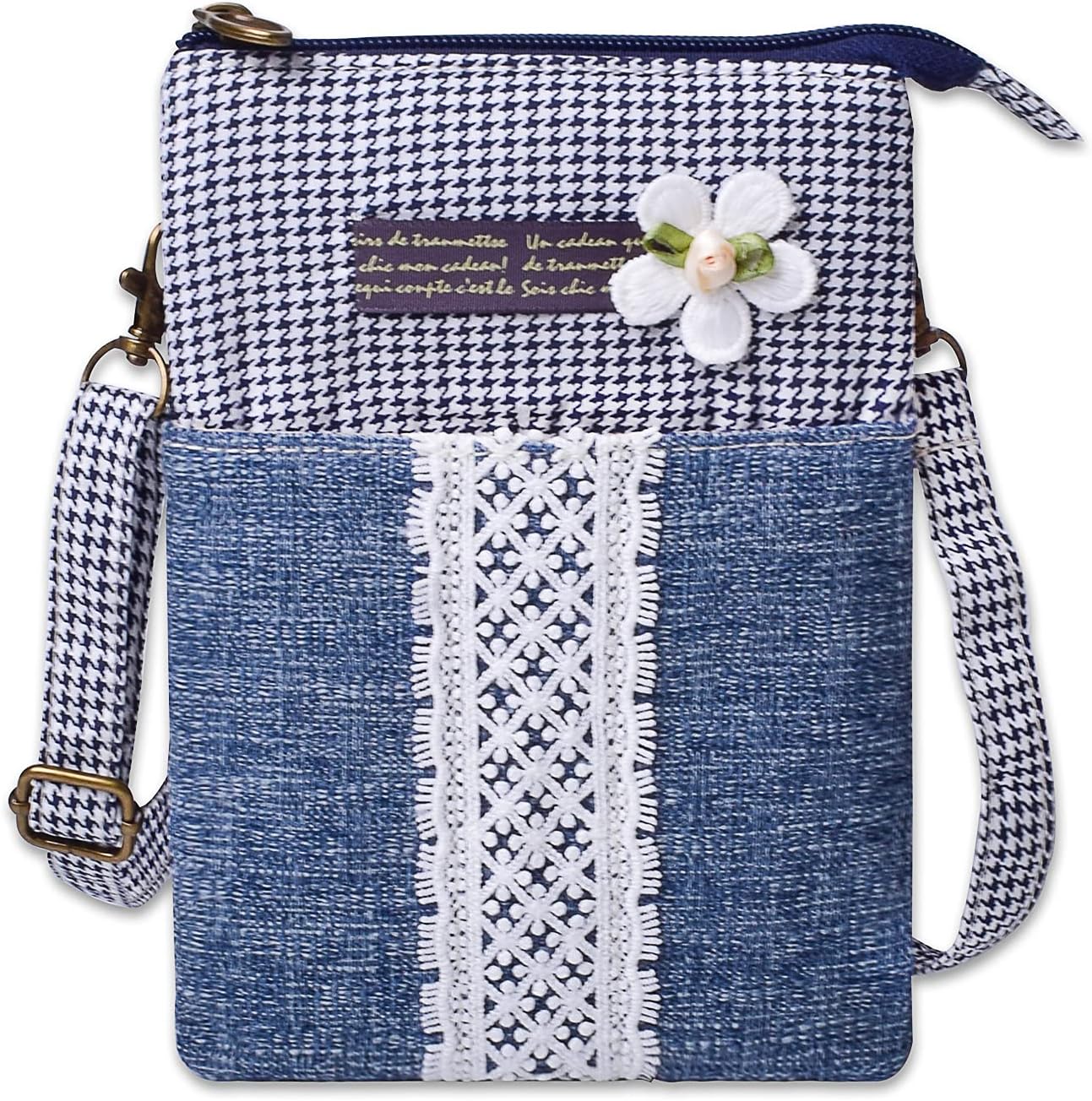 3D Flower Canvas Cell Phone Purse Wallet Crossbody Handbags Lightweight Shoulder Bag with Adjustable Shoulder Strap for Women Kids Girls Lady Gift for Birthday Holiday Christmas Coin Purse