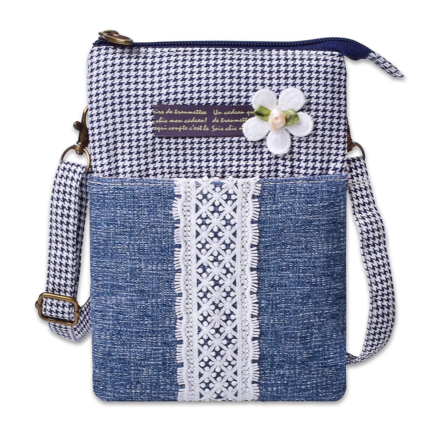 3D Flower Canvas Cell Phone Purse Wallet Crossbody Handbags Lightweight Shoulder Bag with Adjustable Shoulder Strap for Women Kids Girls Lady Gift for Birthday Holiday Christmas Coin Purse