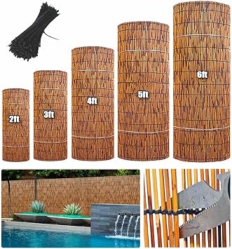 Balcony Natural Outdoor Privacy Fence Bamboo Panel 2ft 3ft 4ft 5ft 6ft Bamboo Screen Room Divider Garden Fence for Indoor Outdoor Backyard Patio Gallery Restaurant Hotel Border Pool