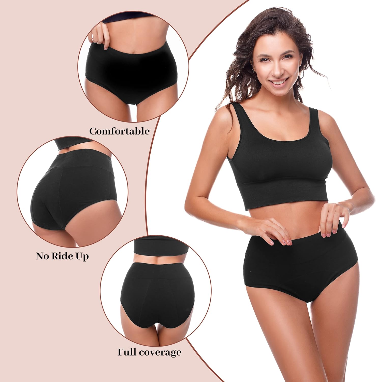 Walifrey Period Underwear for Women, High Waisted Panties Leakproof Postpartum Cotton Briefs - Image 5