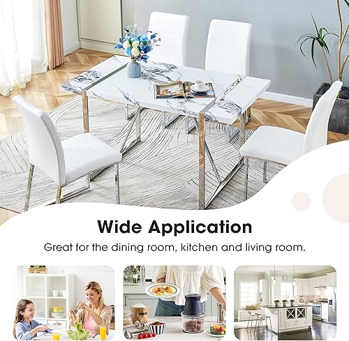 Miniatura 4 de Dining Table, 55 inch Faux Marble Kitchen Table for 4 People, Rectangular Dinner Table for Dining Room, Home Office, Living Room Furniture, Easy
