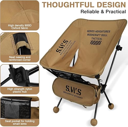 Miniatura 5 de Silla de camping plegable ligera, 2.4 libras, portátil, plegable, compacta con aleación de aluminio y bolsillo para asiento para campamento al aire