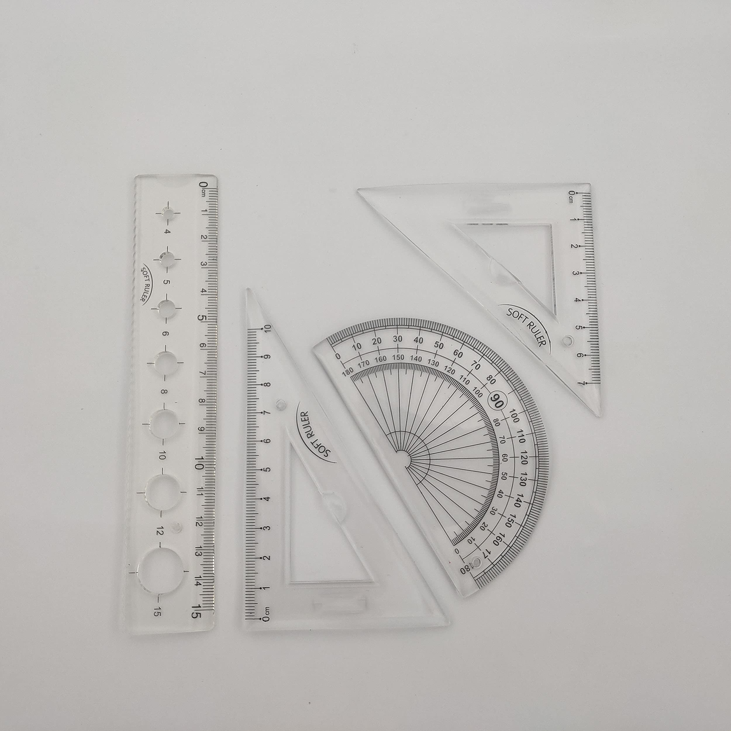 MCKhomeMathematical Geometry Ruler Set Soft Plastic Measuring Ruler Clear Student Measuring Ruler Measuring Tool for Teacher and Student (Transparent)