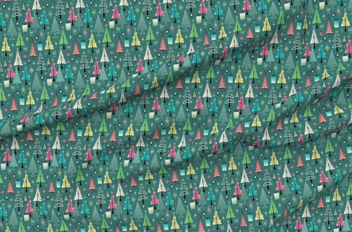 Spoonflower Fabric - Green Retro Trees Vintage Holiday Christmas Holidays Mid Century Printed on Petal Cotton Fabric by The Yard - Sewing Quilting
