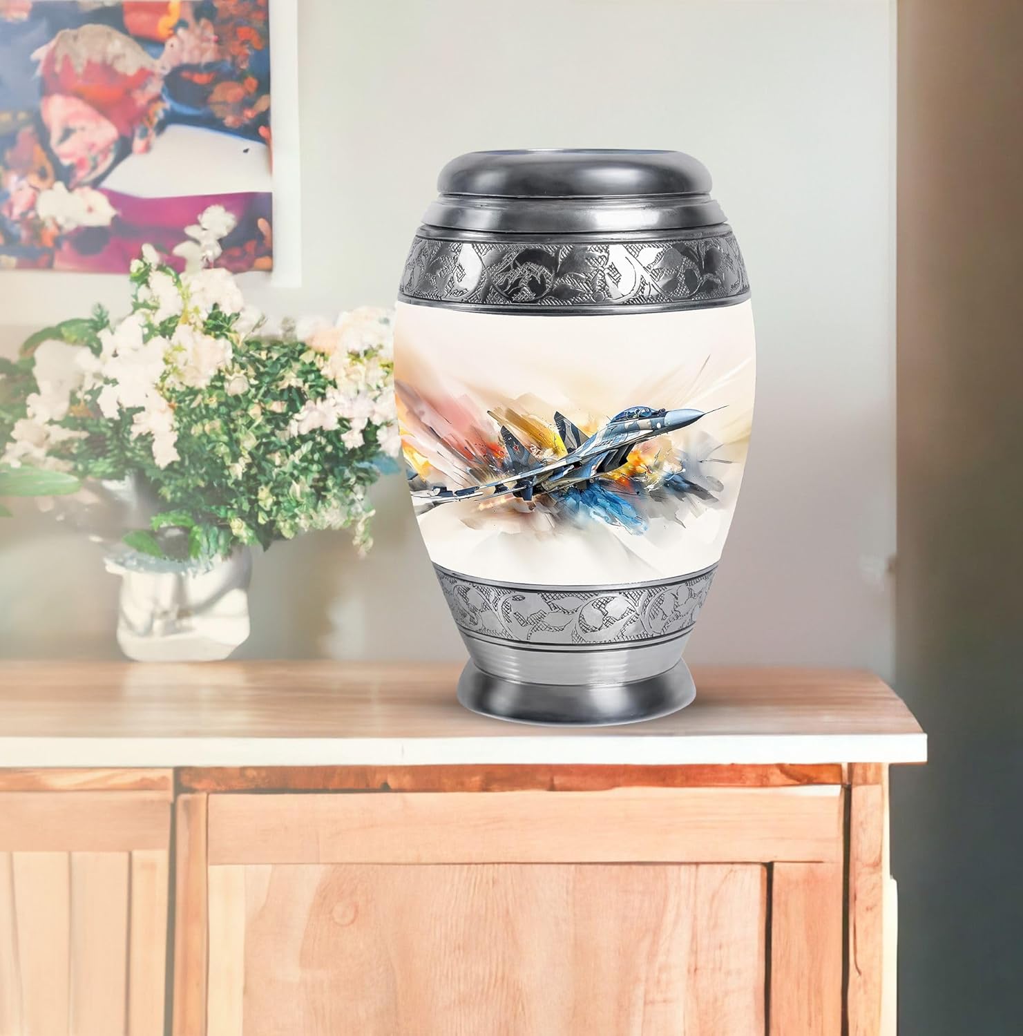 Airplane Funeral Urns for Adult Ashes Men - White Cremation Urns for Human Adult Female - Large Funeral Cremated Ashes Holder - Ash Urn for Husband and Wife Holds 200 Cubic 10 Inch