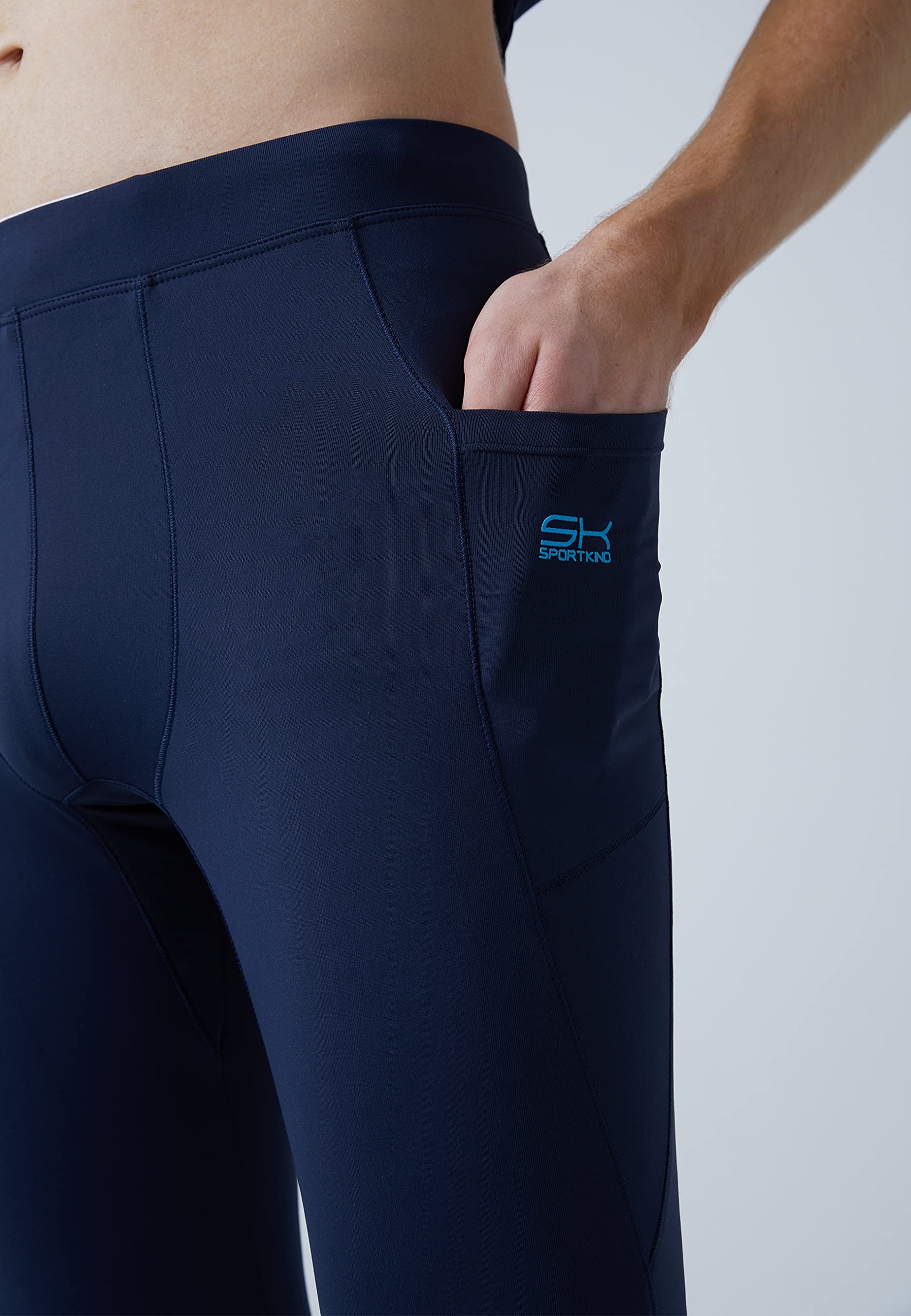 Sportkind Jungen & Herren Lange Laufhose mit Taschen, Sport Leggings, Baselayer, atmungsaktiv, UV-Schutz