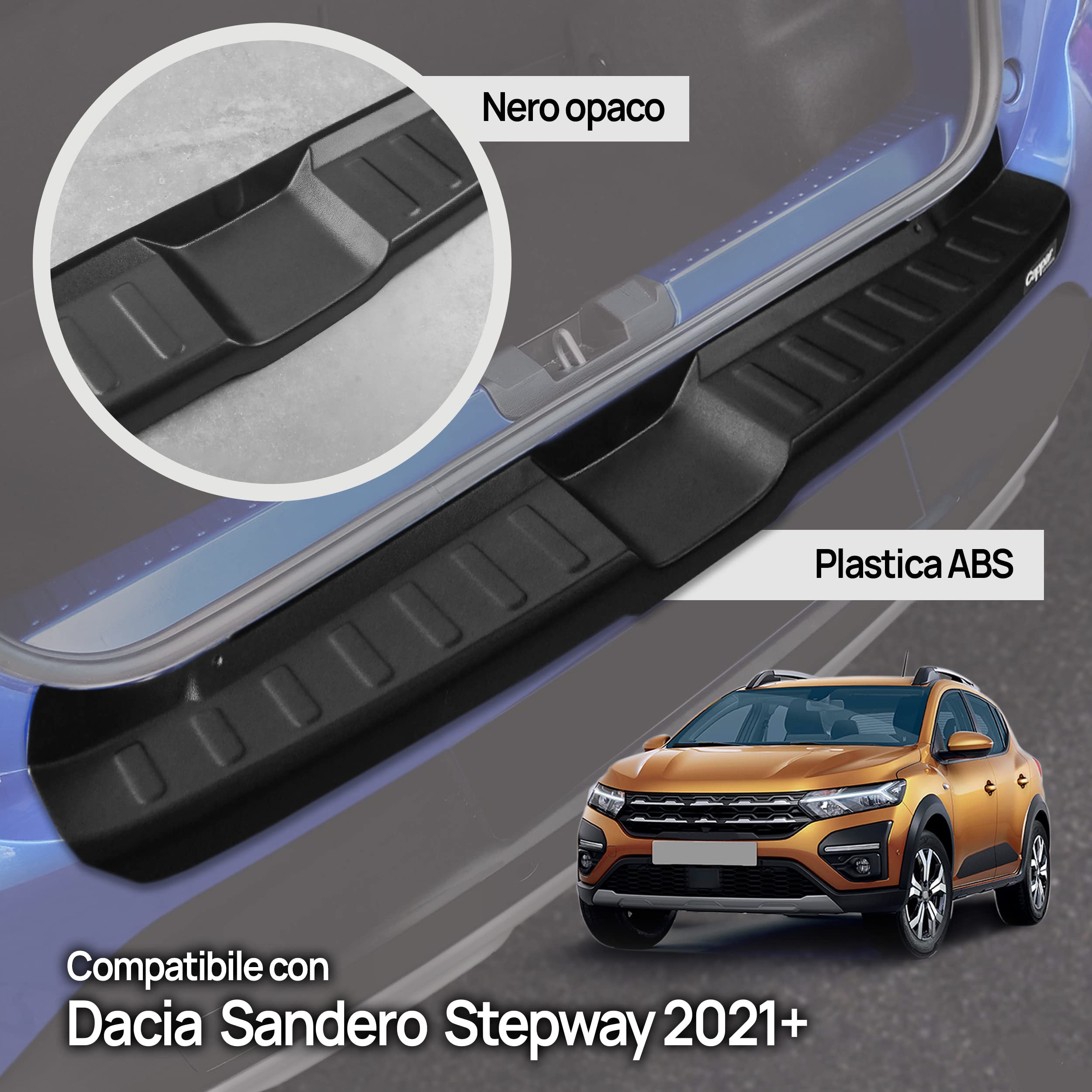 CHROMEMASTER| Protezione paraurti Posteriore | Compatibile con Dacia Sandero/Sandero Stepway 3 2021- | Plastica ABS, nero opaco | Protezione paraurti protegge la vernice del paraurti