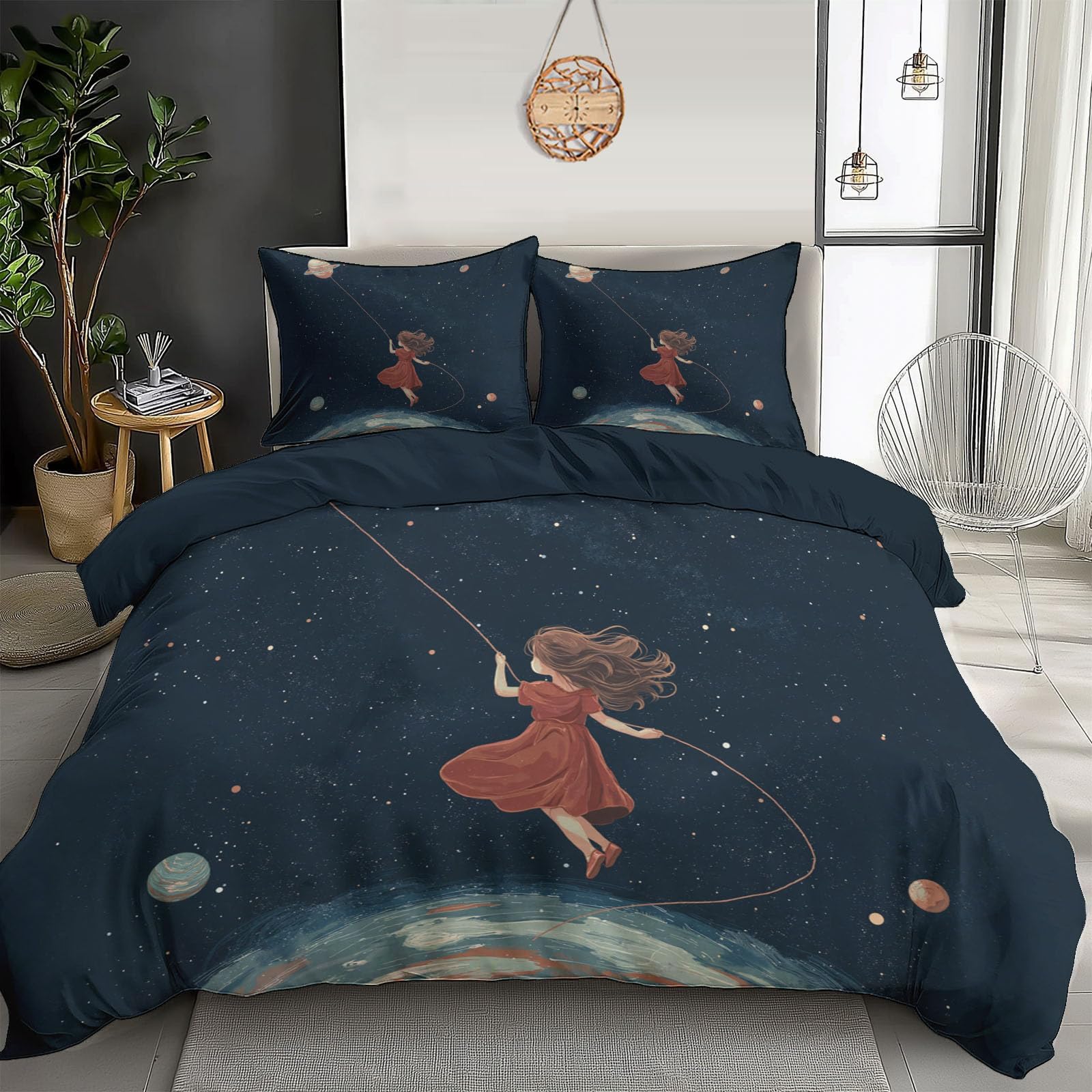Parure de lit 240x260cm réversible motif Terre planète pour grand lit double