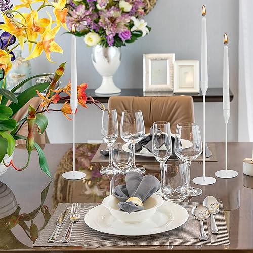 Vista 7 de Inbagi 12 juegos de candelabros a granel con velas cónicas de 0.79 pulgadas de grosor, soportes de velas de metal altos para velas cónicas para San