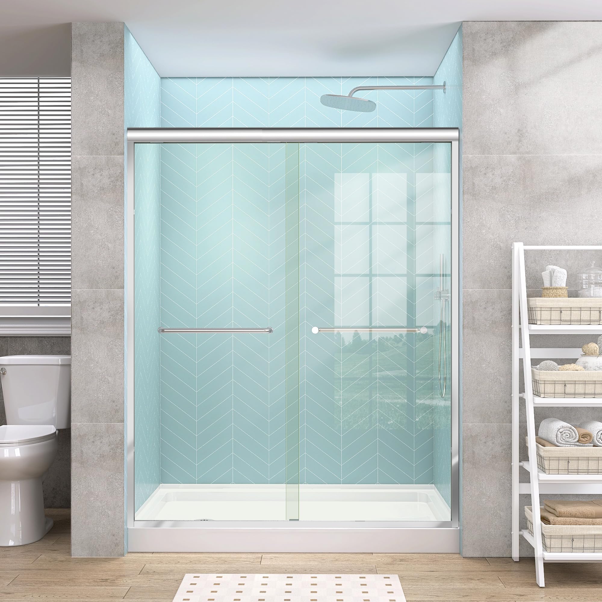 Photo 1 of GETPRO Sliding Shower Door 50-54 in. W x 72 in. H Semi-Frameless Bypasss Double Sliding Glass Shower Enclosure,1/4 inch Clear Tempered Glass Door for Walk-in Shower Chrome