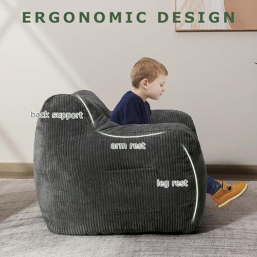 Miniatura 5 de HIGOGOGO Puf, silla grande y cómoda para dormitorio, sala de estar, puf con reposabrazos de bolsillo para juegos, lectura, color gris oscuro