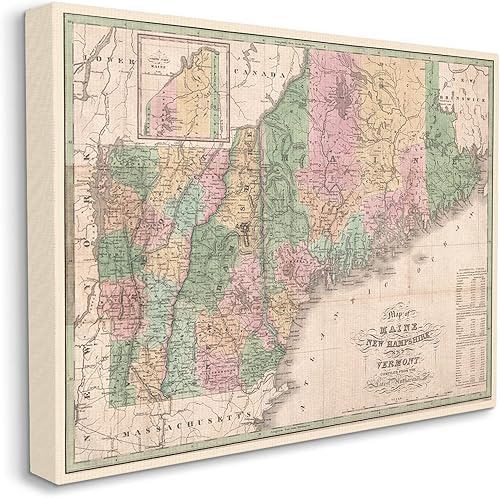 Miniatura 3 de Stupell Industries Lienzo decorativo para pared, diseño de Daphne Polselli, mapa del norte de Inglaterra, Maine Vermont New Hampshire, 30 x 24