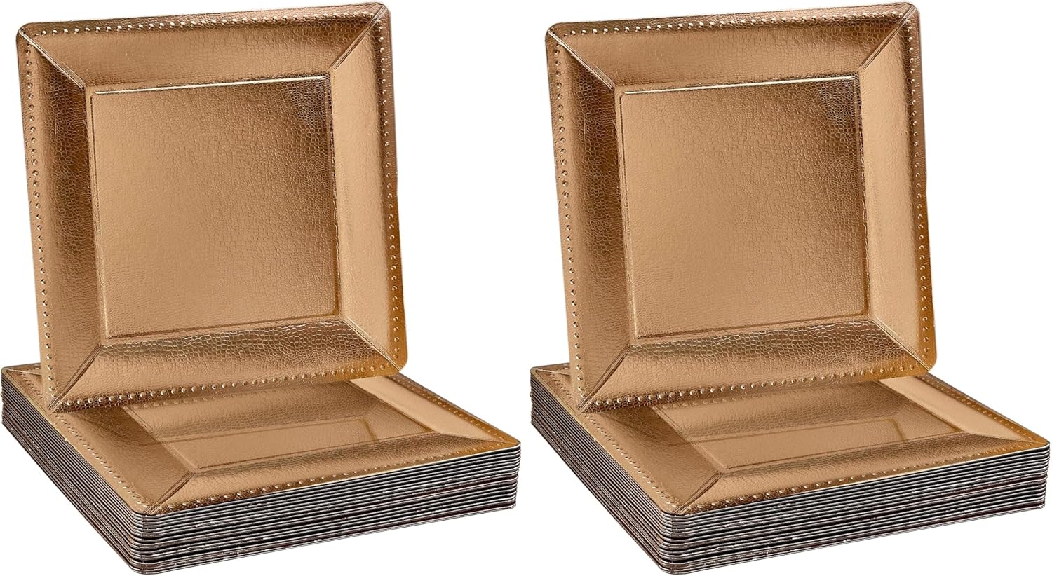 Silver Spoons ELEGANT DISPOSABLE CHARGER PLATES - Beaded Rim - Made of Premium Carstock Materials - 13', 10 PC, Gold - Square (Pack of 2)