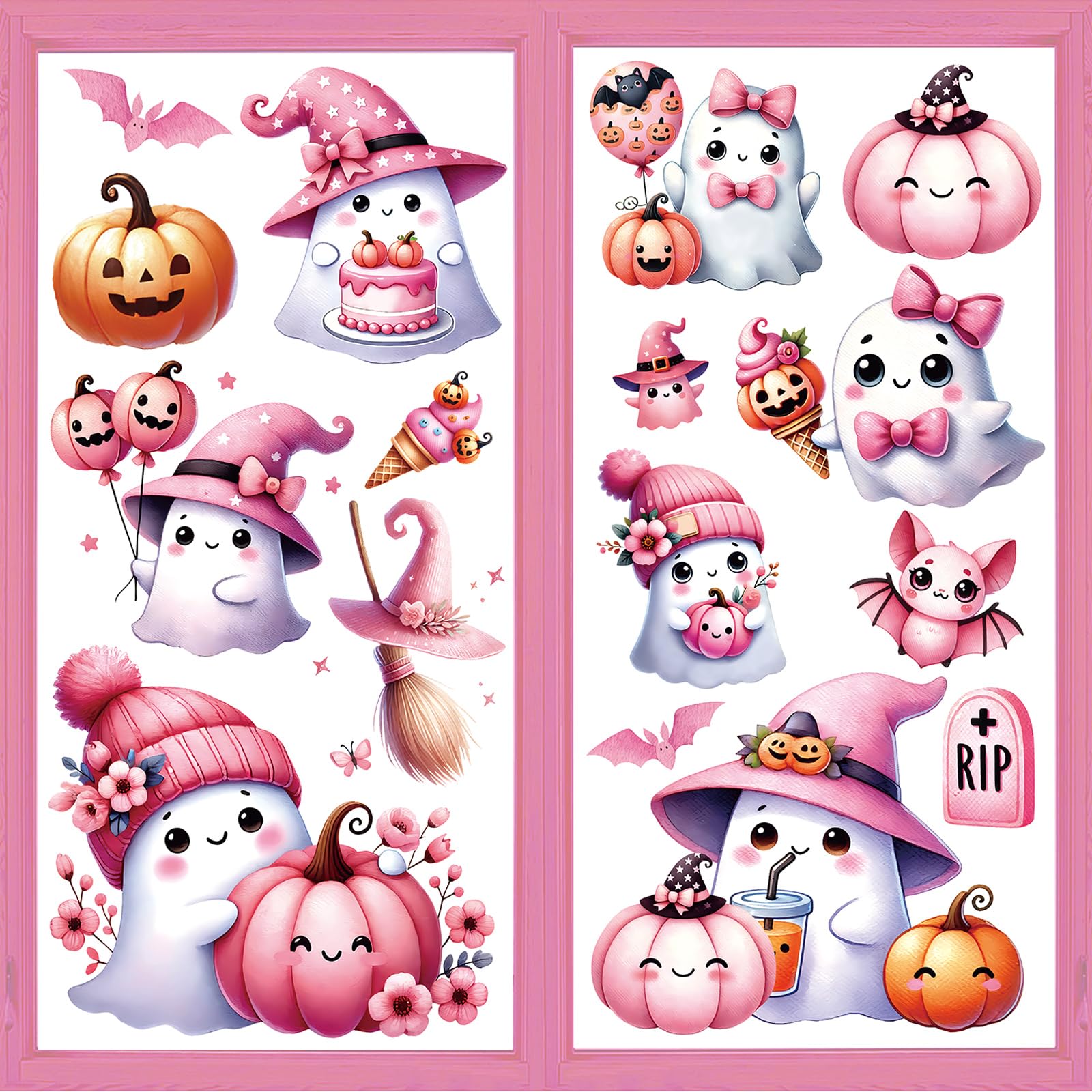 Whaline Rosa Geister Fensteraufkleber - 9 Blatt Halloween Deko Für Glas