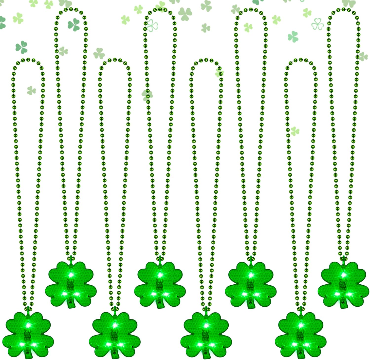 24PCS St Patricks Day Necklace, Light up St. Patrick's Day Green Beads Necklace Accessories, Irish Lucky Shamrock, 3D Saint Patricks Day Decor Bulk Parade Procession Party Favor Celebrations